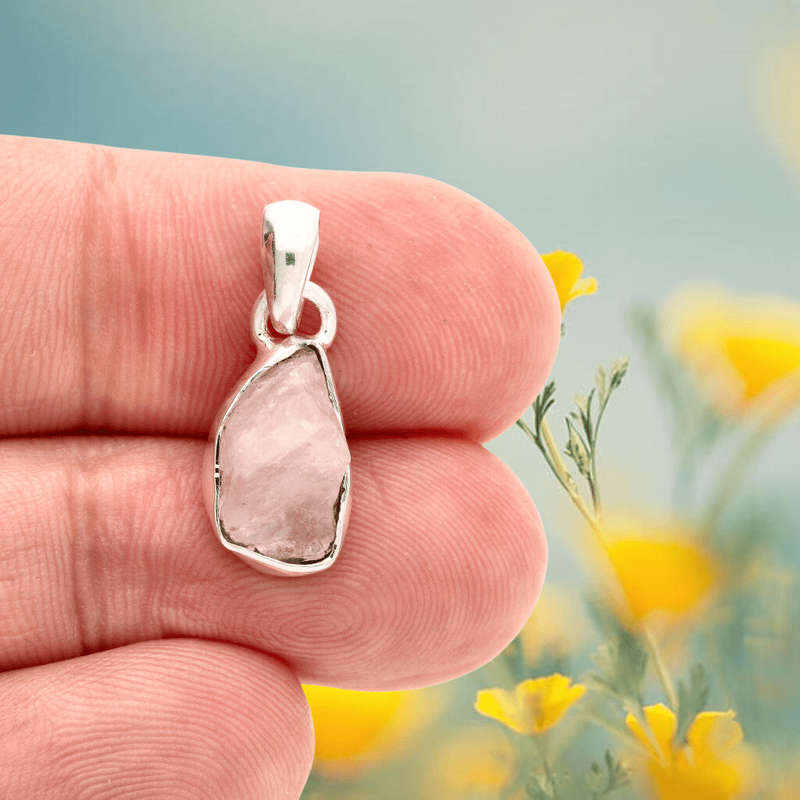 Nature's Treasures: Raw Pink Kunzite Sterling Silver Necklace