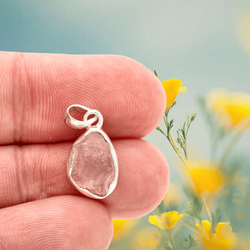 Nature's Treasures: Raw Pink Kunzite Sterling Silver Necklace