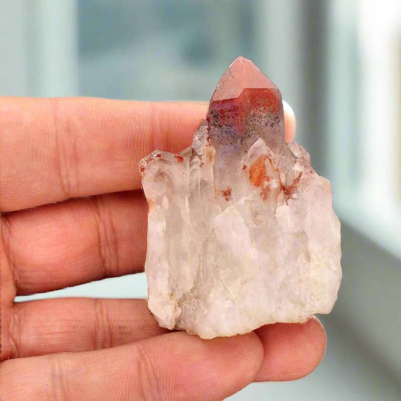 Hematite Orange River Quartz Cluster  Deep Red Phantom Crystals