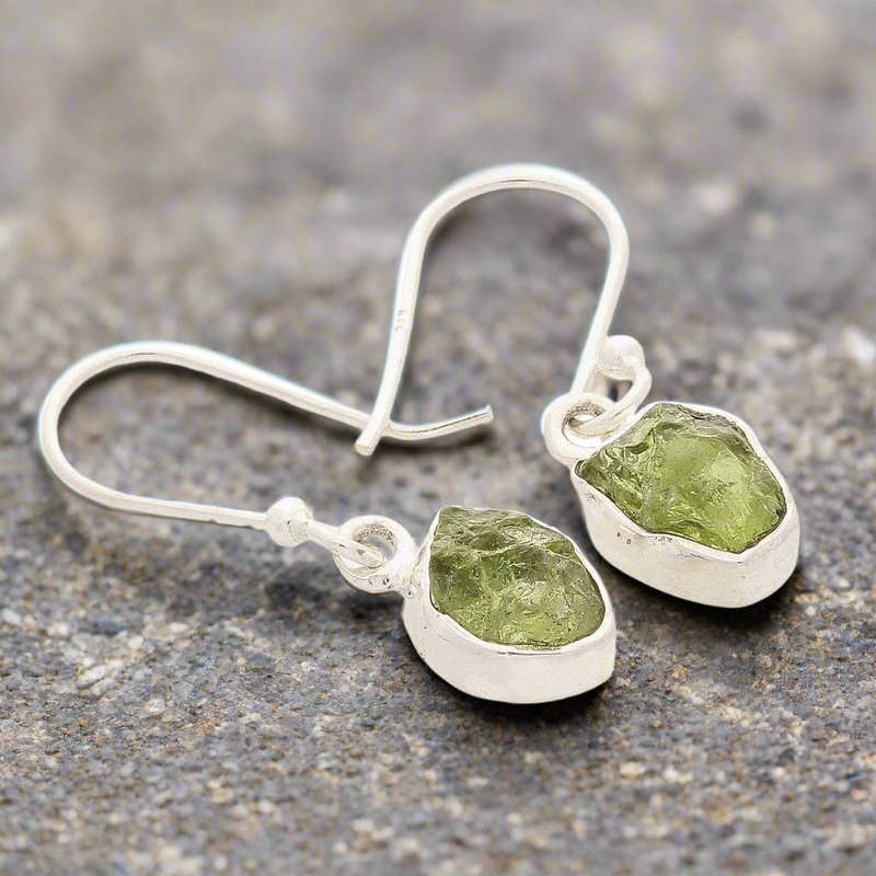 Radiant Peridot Treasures: Sterling Silver Rough Peridot Earrings