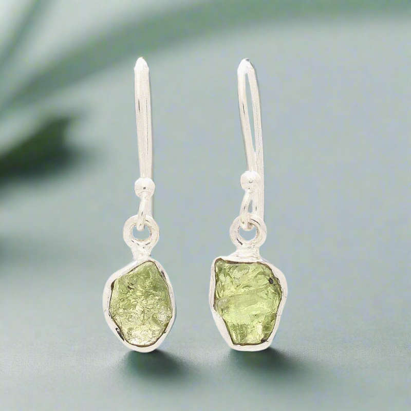 Radiant Peridot Treasures: Sterling Silver Rough Peridot Earrings