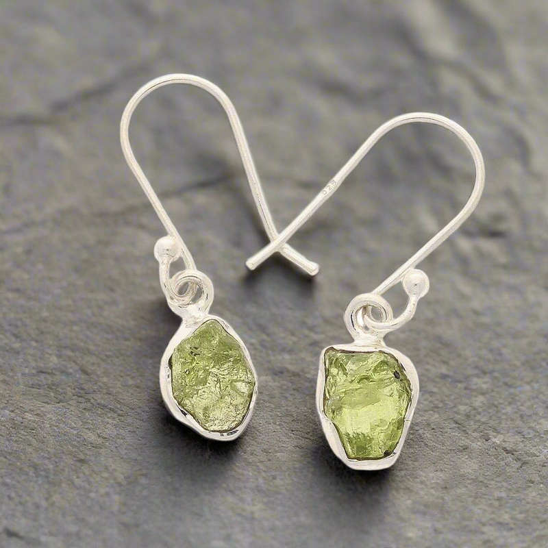 Radiant Peridot Treasures: Sterling Silver Rough Peridot Earrings