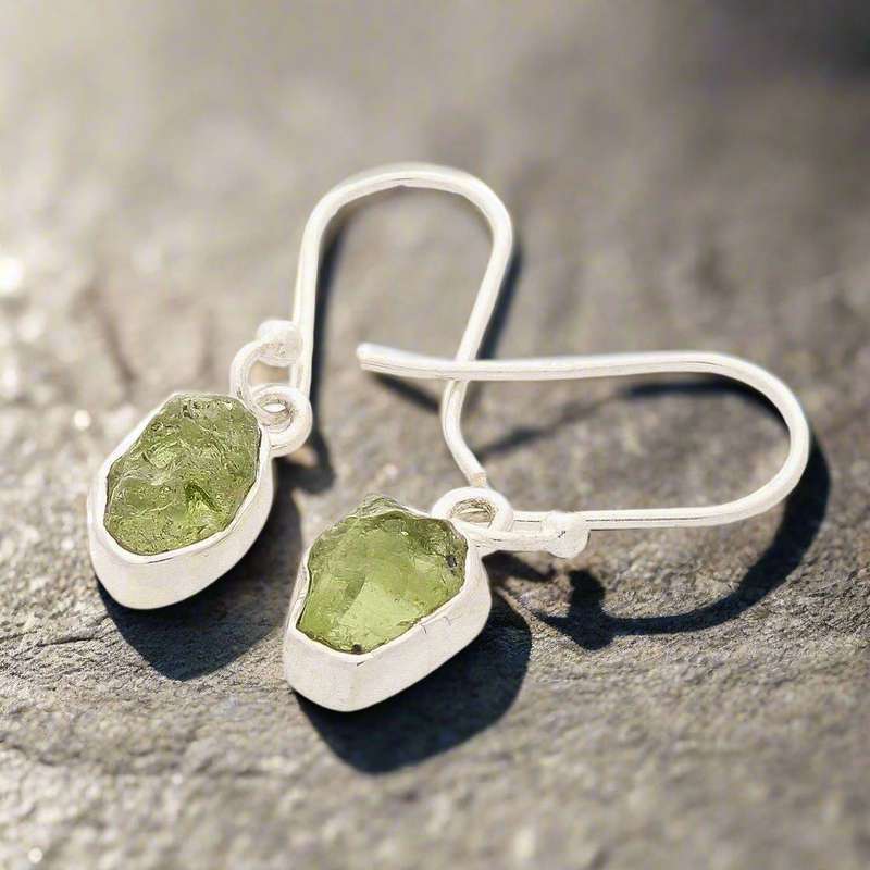 Radiant Peridot Treasures: Sterling Silver Rough Peridot Earrings