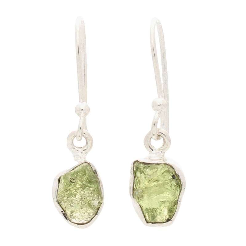 Radiant Peridot Treasures: Sterling Silver Rough Peridot Earrings