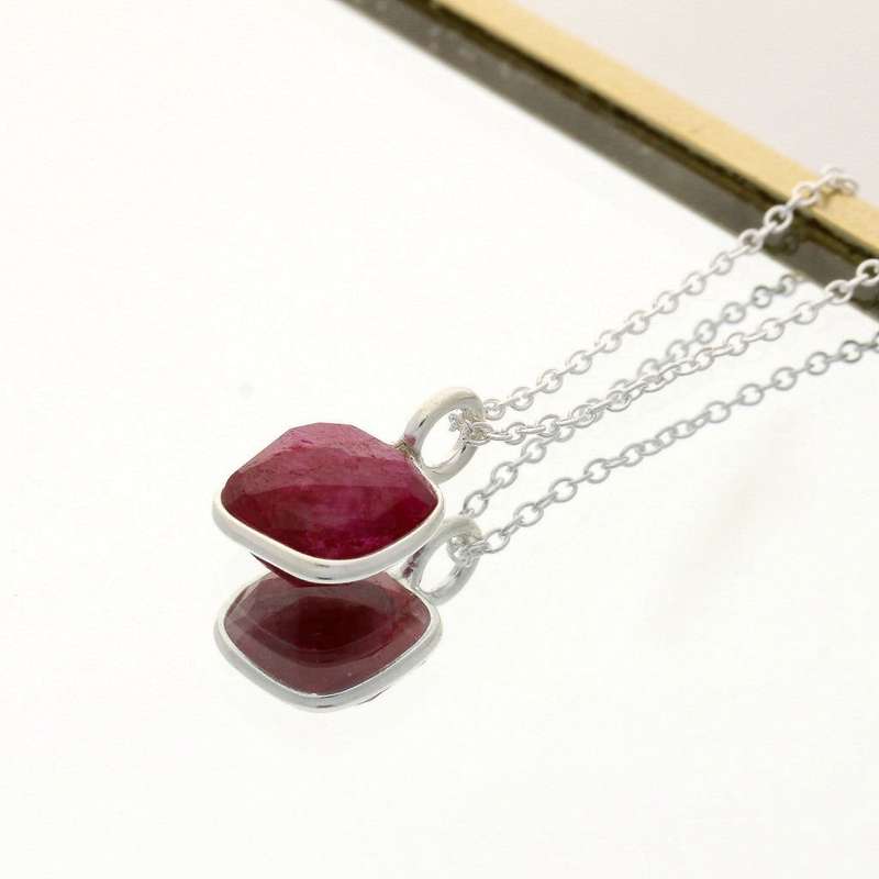 Vibrant Love  Rubellite Square Necklace in Sterling Silver