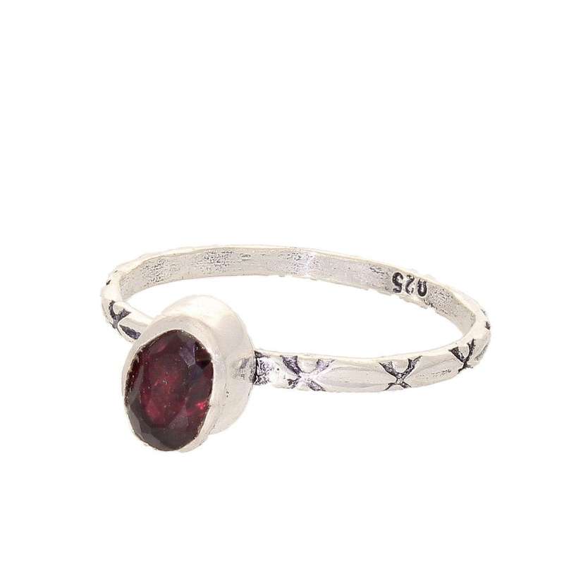 Stacks of Style: Red Garnet Oval Sterling Silver Stackable Ring