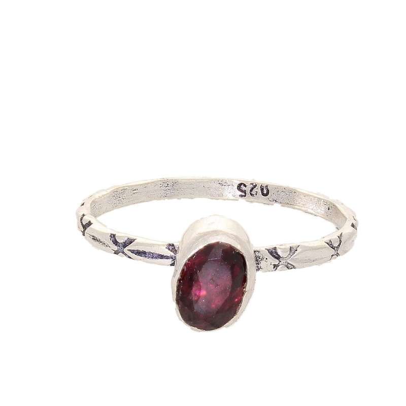 Stacks of Style: Red Garnet Oval Sterling Silver Stackable Ring
