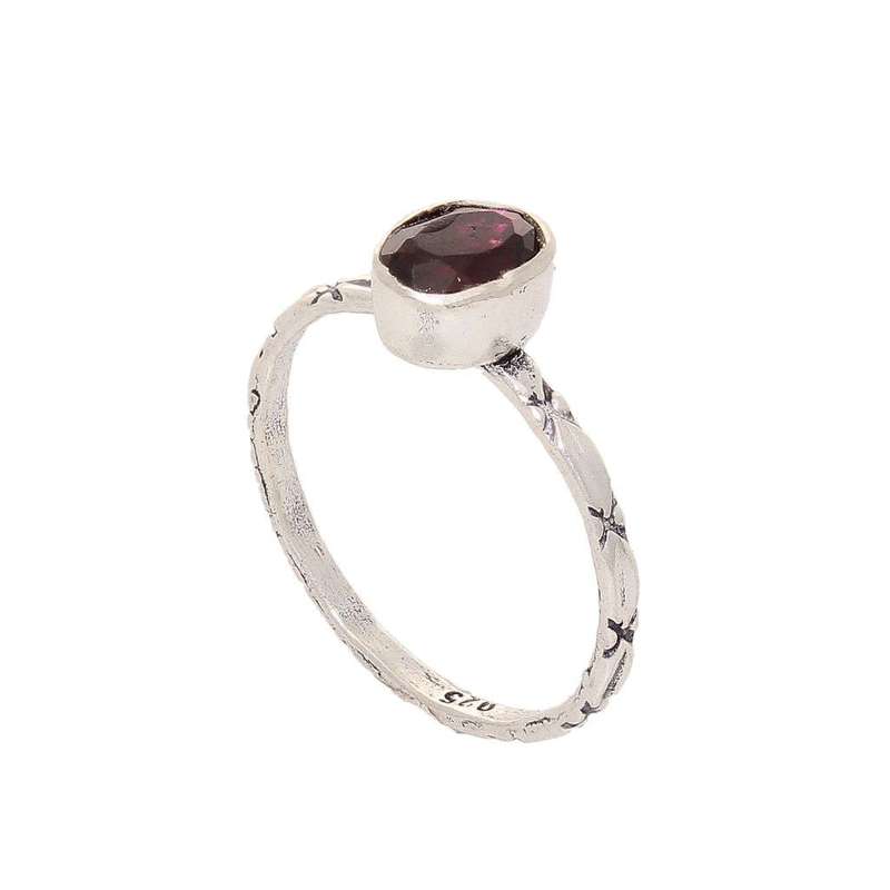 Stacks of Style: Red Garnet Oval Sterling Silver Stackable Ring