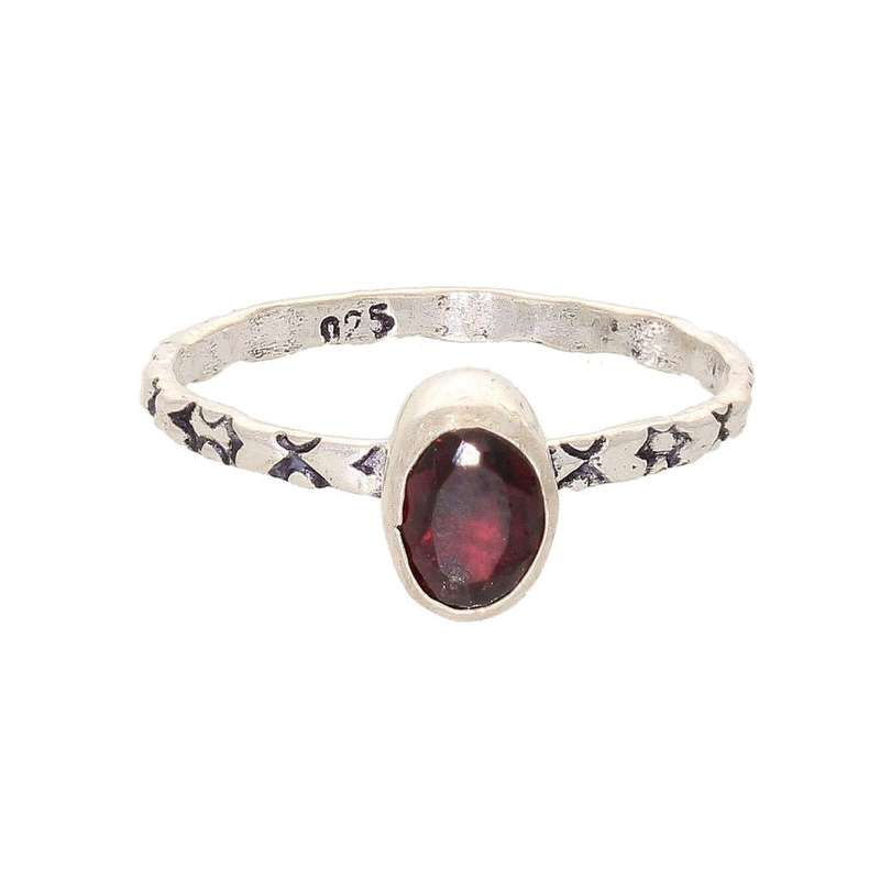 Stacks of Style: Red Garnet Oval Sterling Silver Stackable Ring