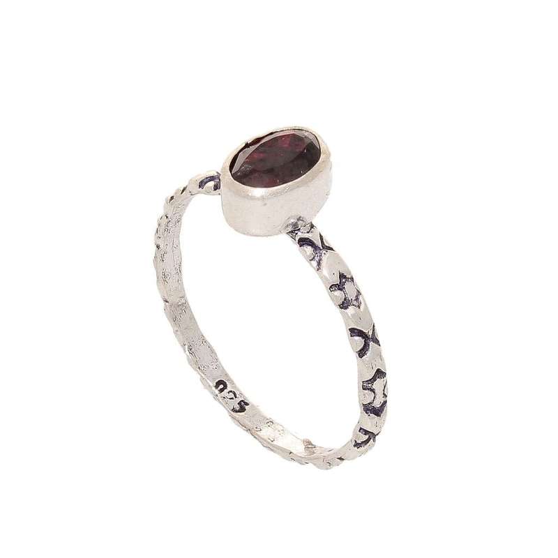 Stacks of Style: Red Garnet Oval Sterling Silver Stackable Ring