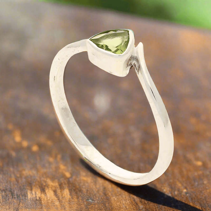 Timeless Treasures: Trillion Green Peridot Ring