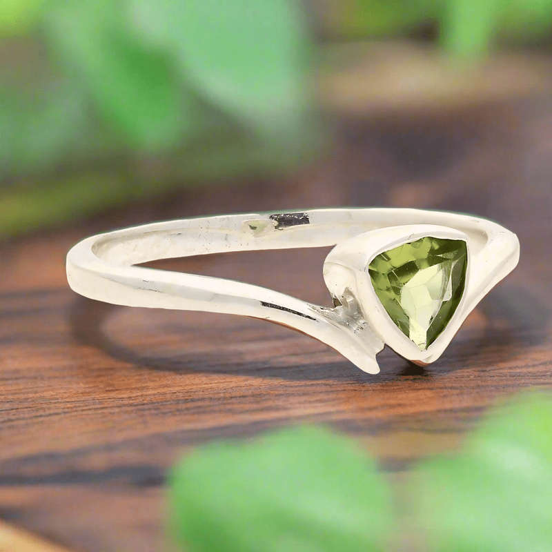 Timeless Treasures: Trillion Green Peridot Ring