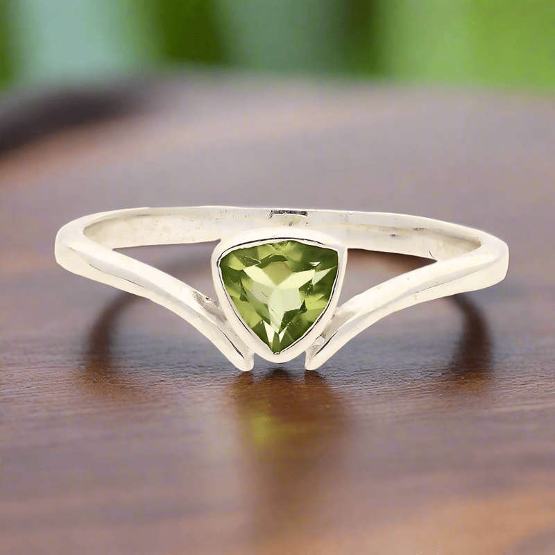 Timeless Treasures: Trillion Green Peridot Ring
