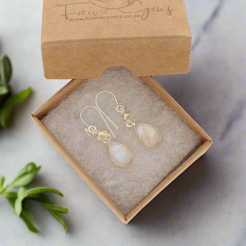 Twinkle and Shine: Rainbow Moonstone & Citrine Earrings