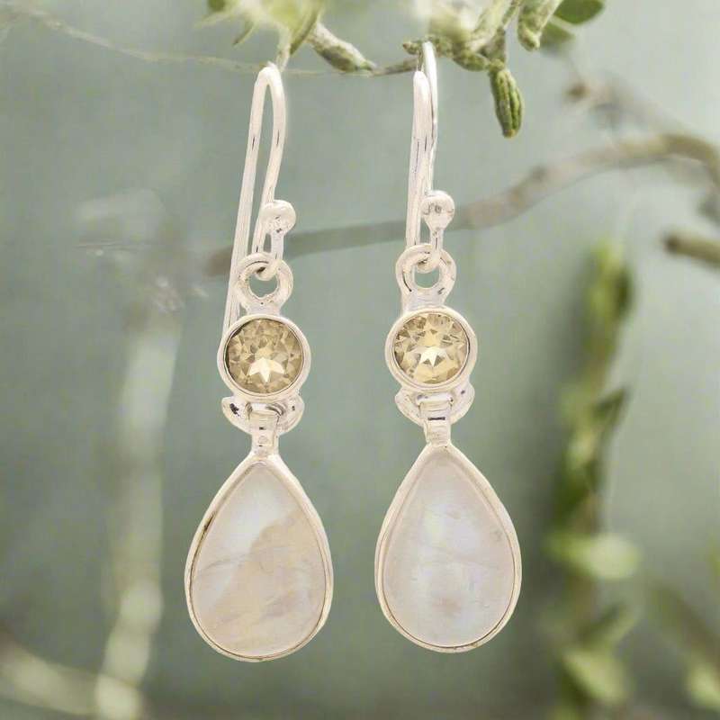 Twinkle and Shine: Rainbow Moonstone & Citrine Earrings