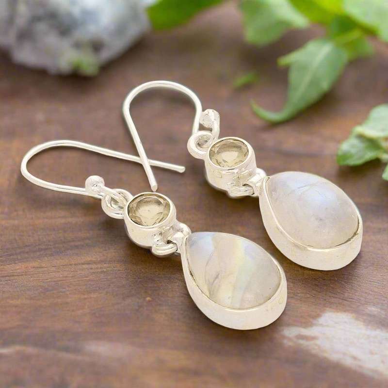 Twinkle and Shine: Rainbow Moonstone & Citrine Earrings