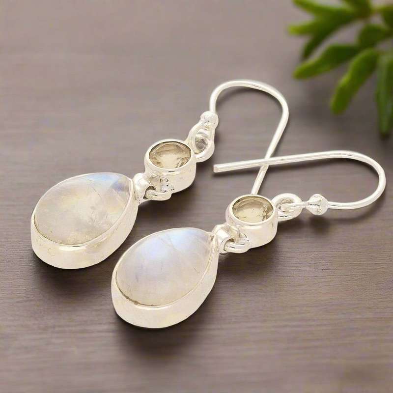 Twinkle and Shine: Rainbow Moonstone & Citrine Earrings