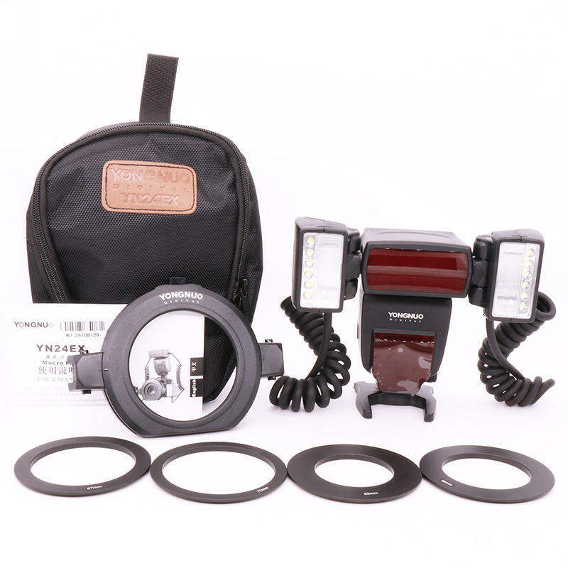 Yongnuo YN24EX E TTL Macro Flash Speedlite for Canon with 2pcs Flash Head and 4pcs Adapter Rings