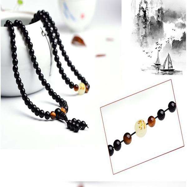 108 Beads Black Onyx Luminous Yoga Dragon Mala Bracelet Multilayer Vintage Beaded Bracelet