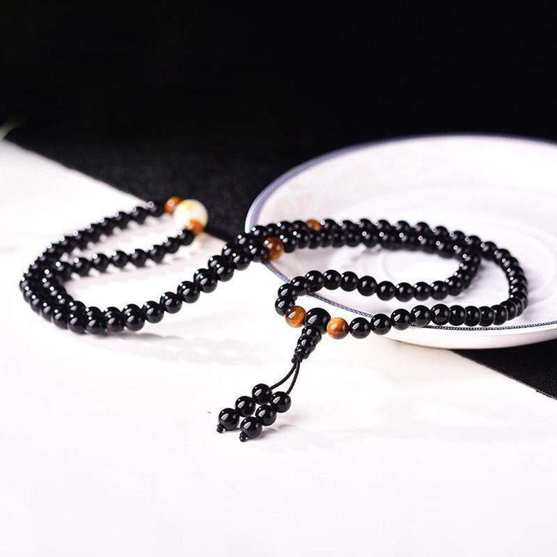 108 Beads Black Onyx Luminous Yoga Dragon Mala Bracelet Multilayer Vintage Beaded Bracelet