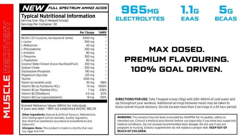 Sci-Core BCAA EAA Muscle Recovery 300g - Nutritional Information