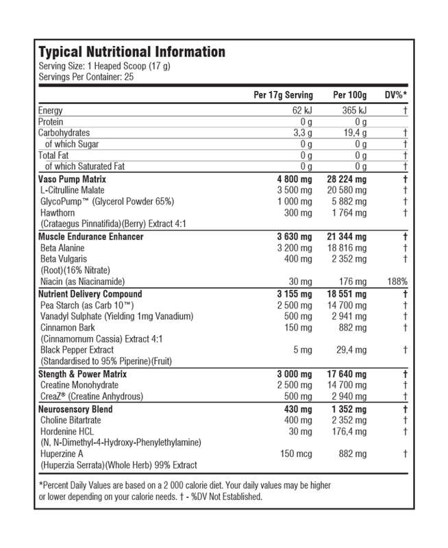 Barbarian Nutrition Beserk Nox 425g - Nutritional Information