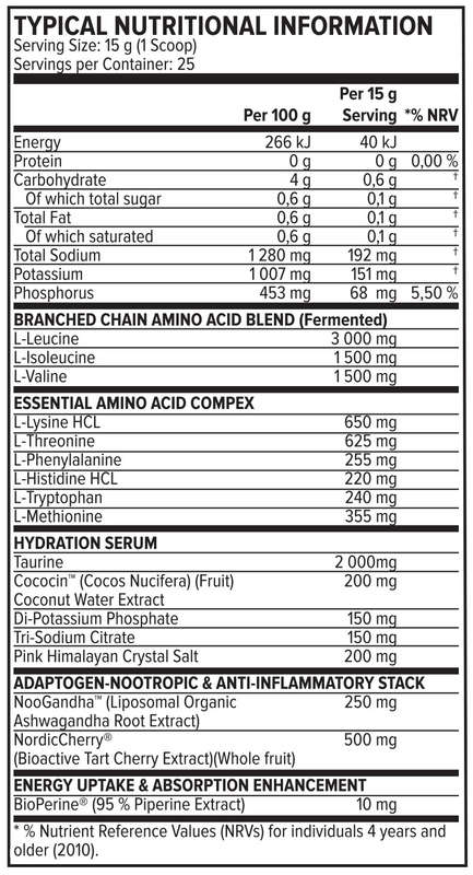 Evolve Neuro-EAA Spectrum - 9 375g - Nutritional Information