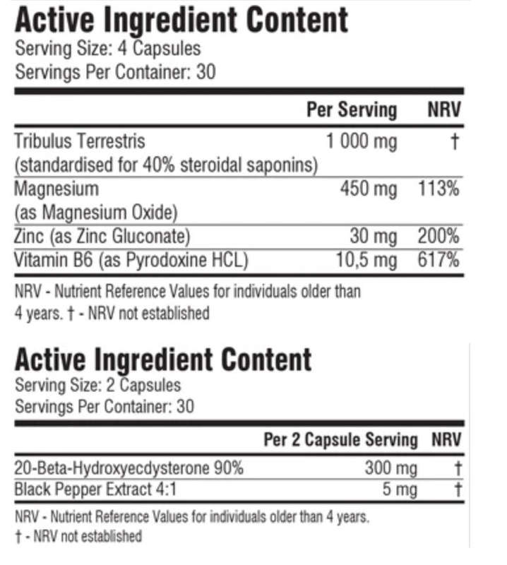 SSA Supplements Test Stack - Nutritional Information