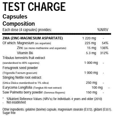 NPL Test Charge Ultra 120 Caps - Nutritional Information
