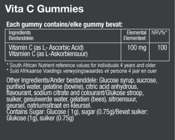 Vitatech Vitamin C Gummies (60 Gummies) - Nutritional Information
