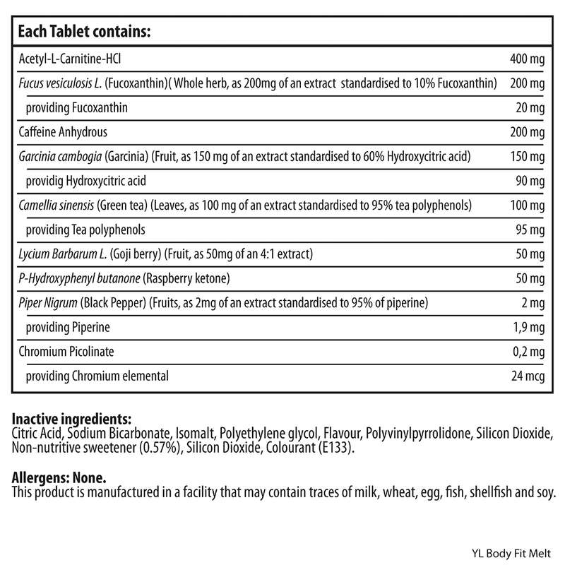 Youthful living Body Fit Melt Effervescent 20 Tabs - Nutritional Information