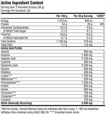 SSA Supplements Vegan Protein 908g - Nutritional Information