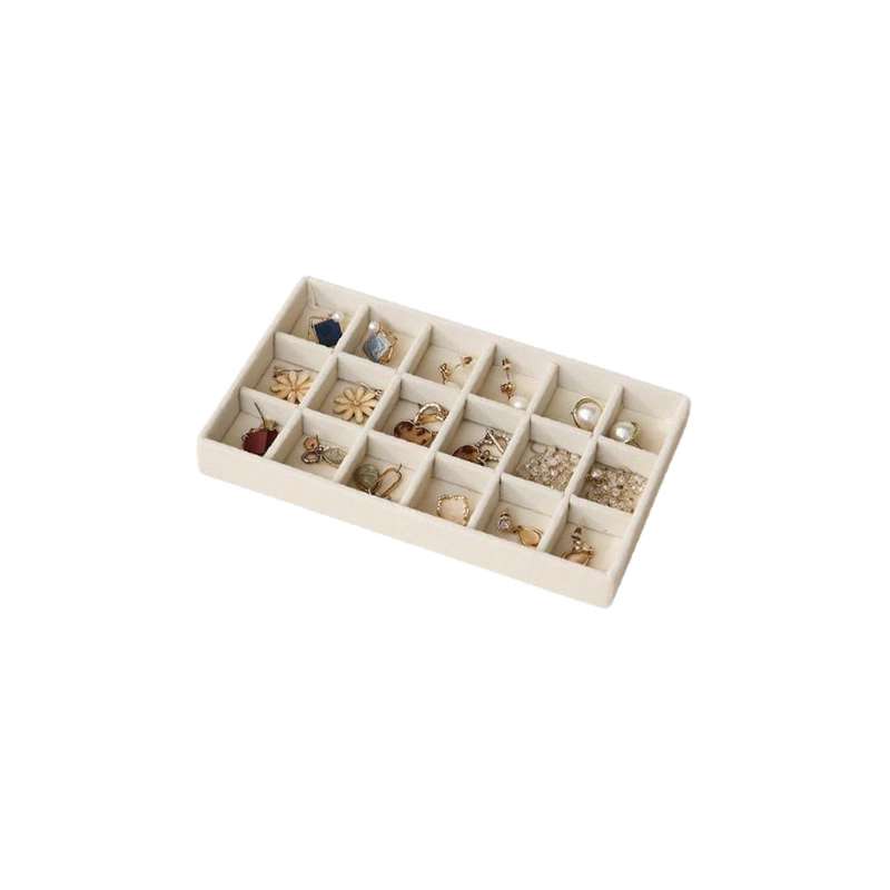 Beige Velvet Jewellery Tray  18 Grid