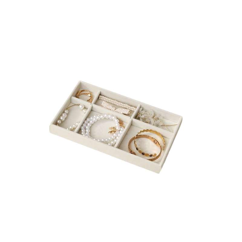 Beige Velvet Jewellery Tray  6 Grid