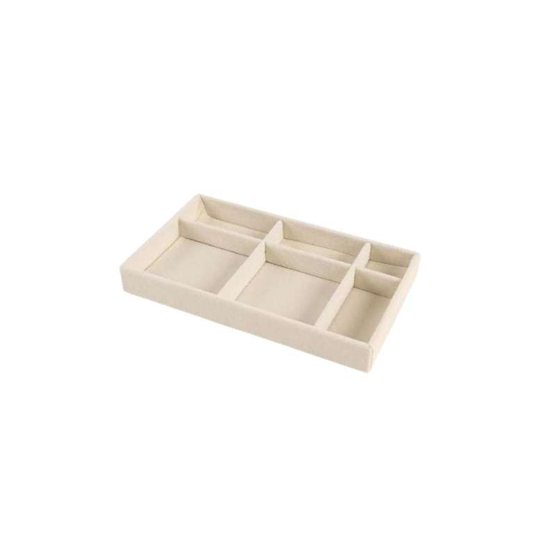 Beige Velvet Jewellery Tray  6 Grid