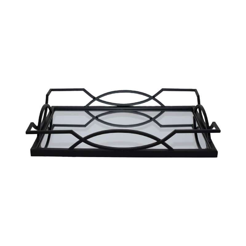 Black Metal Tray with Mirror