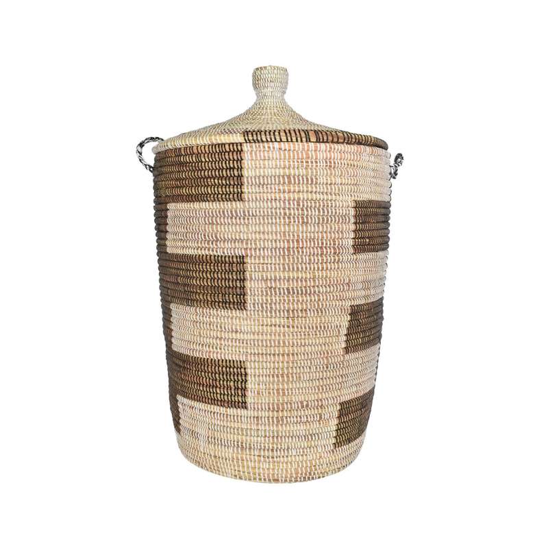 Black & White Woven Basket with Lid