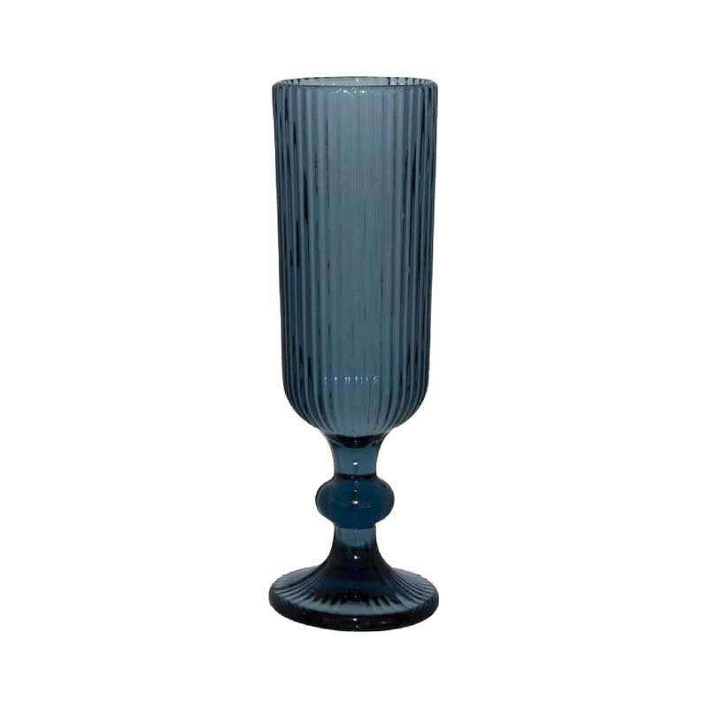 Blue Ribbed Champagne Flute