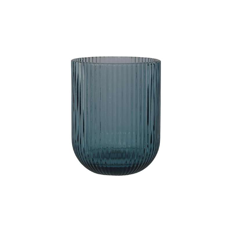 Blue Ribbed Glass Tumbler