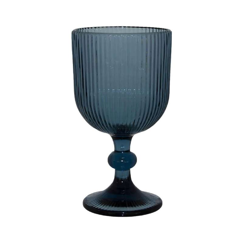 Blue Ribbed Wine Glass
