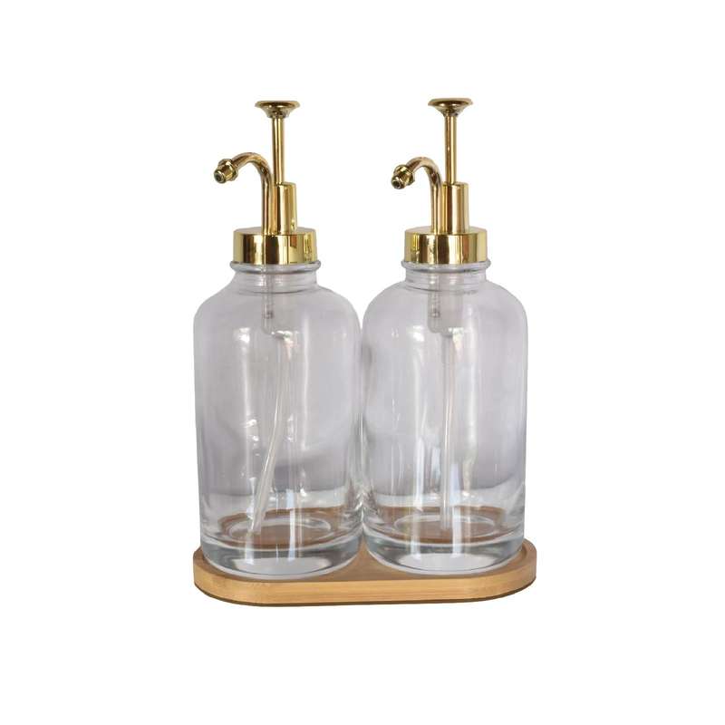 Clear & Gold Dispenser Set With Tray