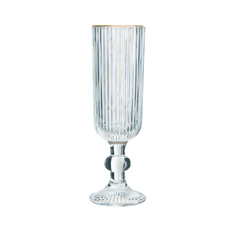 Ribbed Champagne Flute with Gold Rim