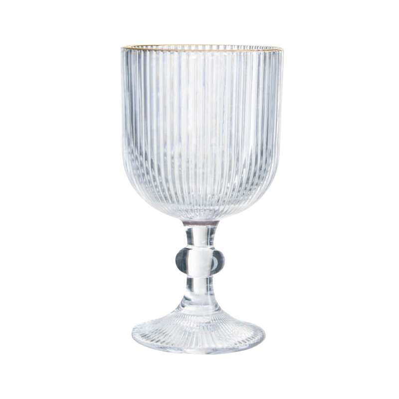 Ribbed Wine Glass with Gold Rim