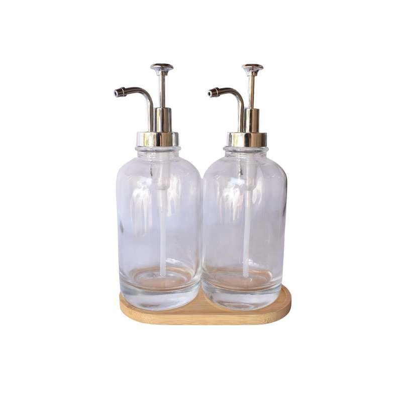 Clear & Silver Dispenser Set With Tray