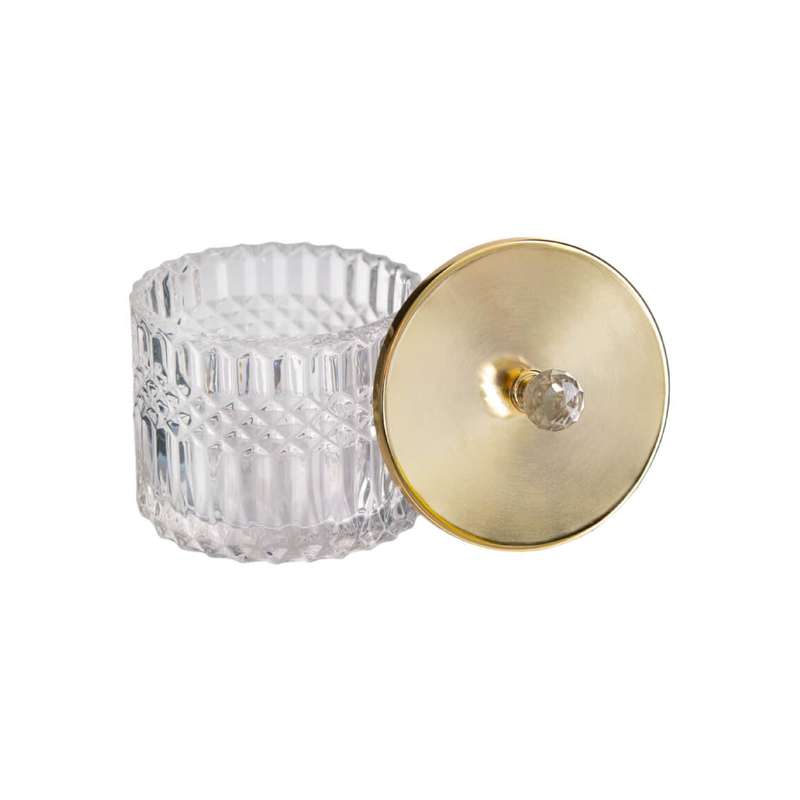 Decorative Glass Trinket With Gold Lid
