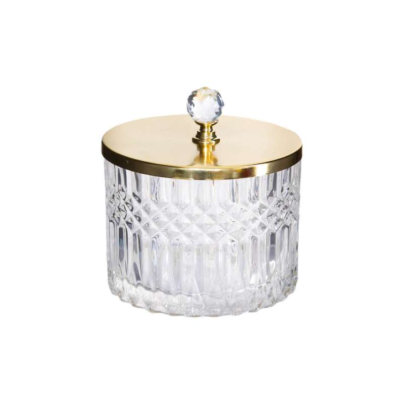 Decorative Glass Trinket With Gold Lid