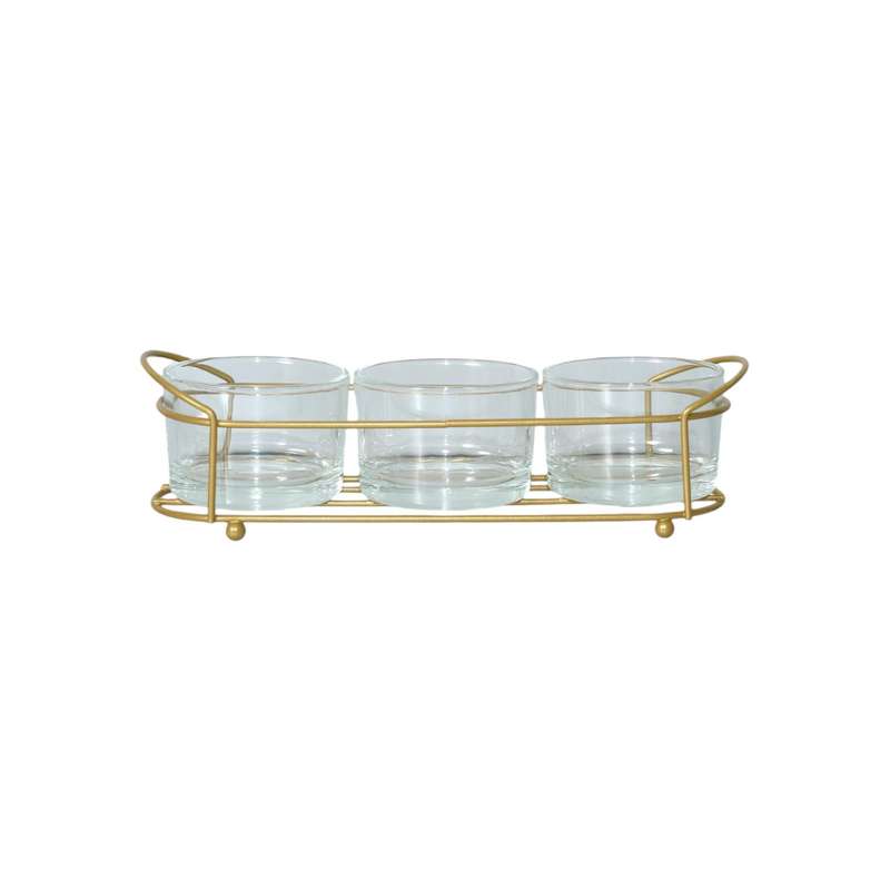 Glass Jar Set with Gold Holder
