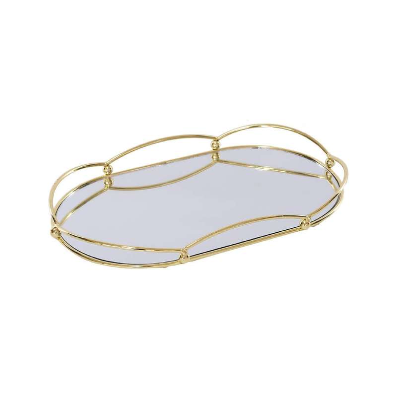 Oval Decorative Gold & Mirrored Tray