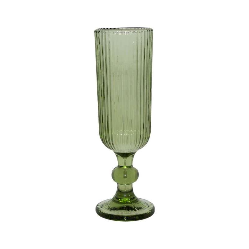 Ribbed Green Champagne Flute