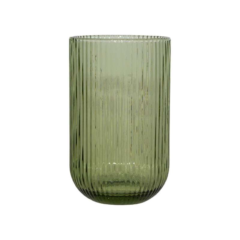 Ribbed Green Glass Hi-Ball